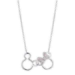 NWT NIB DISNEY MICKEY & MINNIE MOUSE CRYSTAL AND FINE SILVER PENDANT/NECKLACE